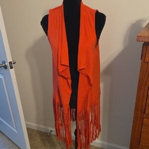 Women's Orange Fringe Vest
